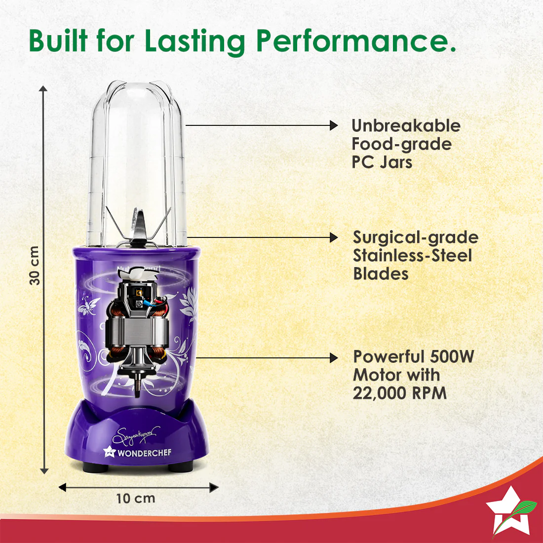 Nutri-blend 500W Mixer Grinder, 22000 RPM Motor, Smoothie Maker, Masala Grinder, Chutney Blender, 4 Unbreakable Jars, Recipe Book by Chef Sanjeev Kapoor, 2 Yr Warranty, Purple - Image 4