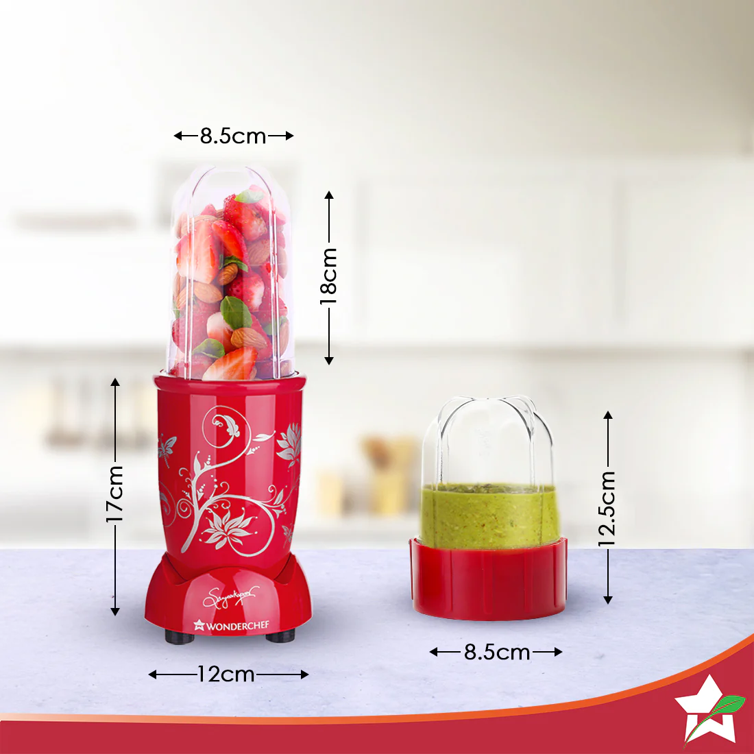 Nutri-blend 500W Mixer Grinder, 22000 RPM Motor, Smoothie Maker, Masala Grinder, Chutney Blender, 3 Unbreakable Jars, Recipe Book by Chef Sanjeev Kapoor, 2 Yr Warranty, Red - Image 3