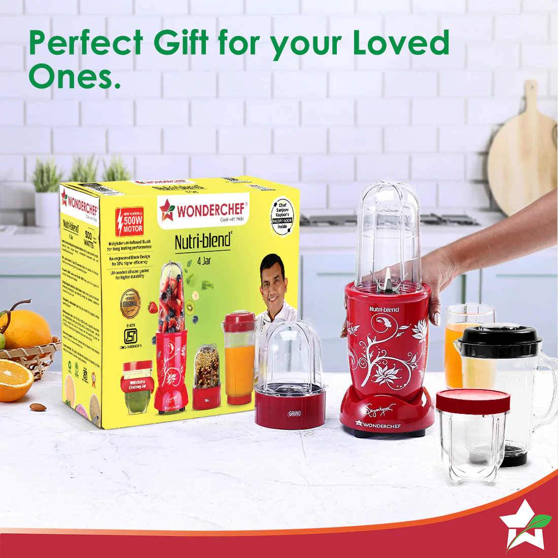 Nutri-blend 500W Mixer Grinder, 22000 RPM Motor, Smoothie Maker, Masala Grinder, Chutney Blender, 4 Unbreakable Jars, Recipe Book by Chef Sanjeev Kapoor, 2 Yr Warranty, Red - Image 11