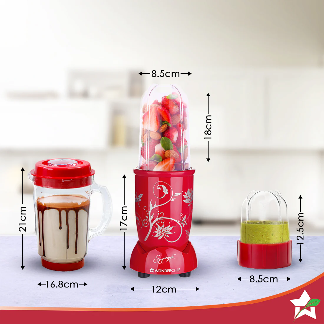 Nutri-blend 500W Mixer Grinder, 22000 RPM Motor, Smoothie Maker, Masala Grinder, Chutney Blender, 4 Unbreakable Jars, Recipe Book by Chef Sanjeev Kapoor, 2 Yr Warranty, Red - Image 3