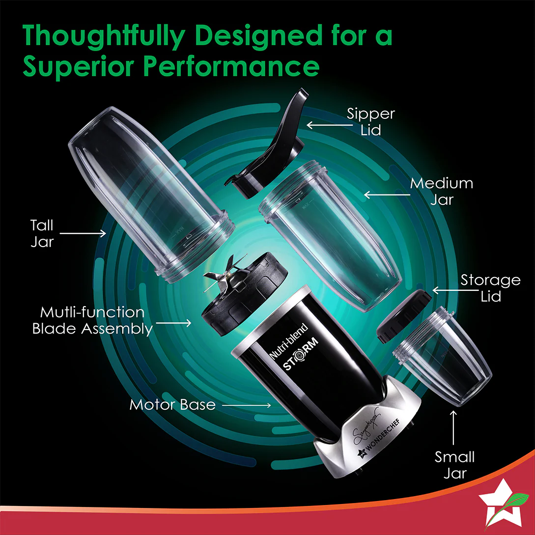 Nutri-blend Storm 1200W | 100% Copper Motor | Sharp 6-wing Stainless Steel Blade | Masalas, Chutney, Nuts, Crush Ice | 2 Jars | 22000 RPM | Sipper Attachment | 2 Year Warranty - Image 3