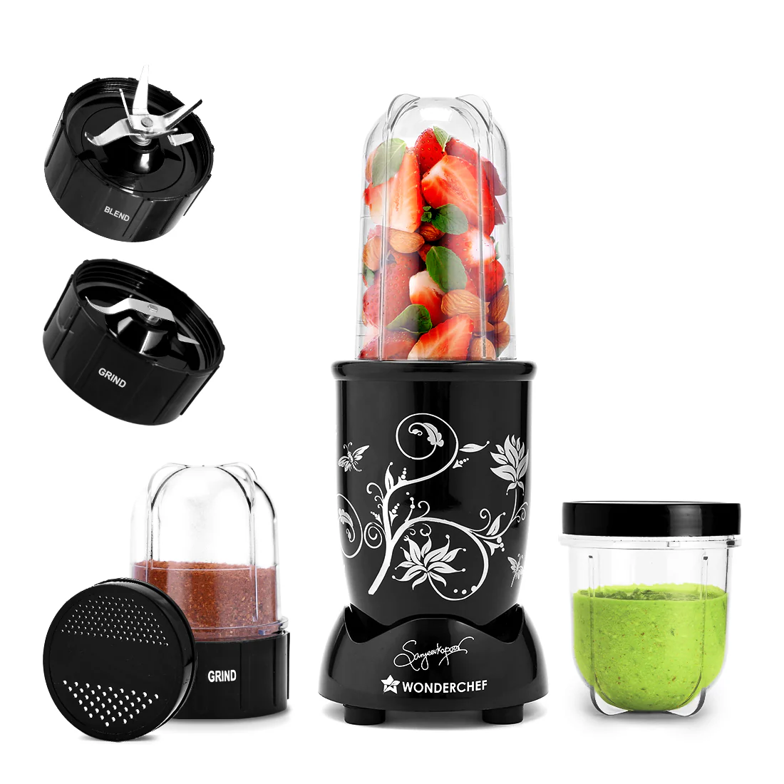 Nutri-blend 500W Mixer Grinder, 22000 RPM Motor, Smoothie Maker, Masala Grinder, Chutney Blender, 3 Unbreakable Jars, Recipe Book by Chef Sanjeev Kapoor, 2 Yr Warranty, Black