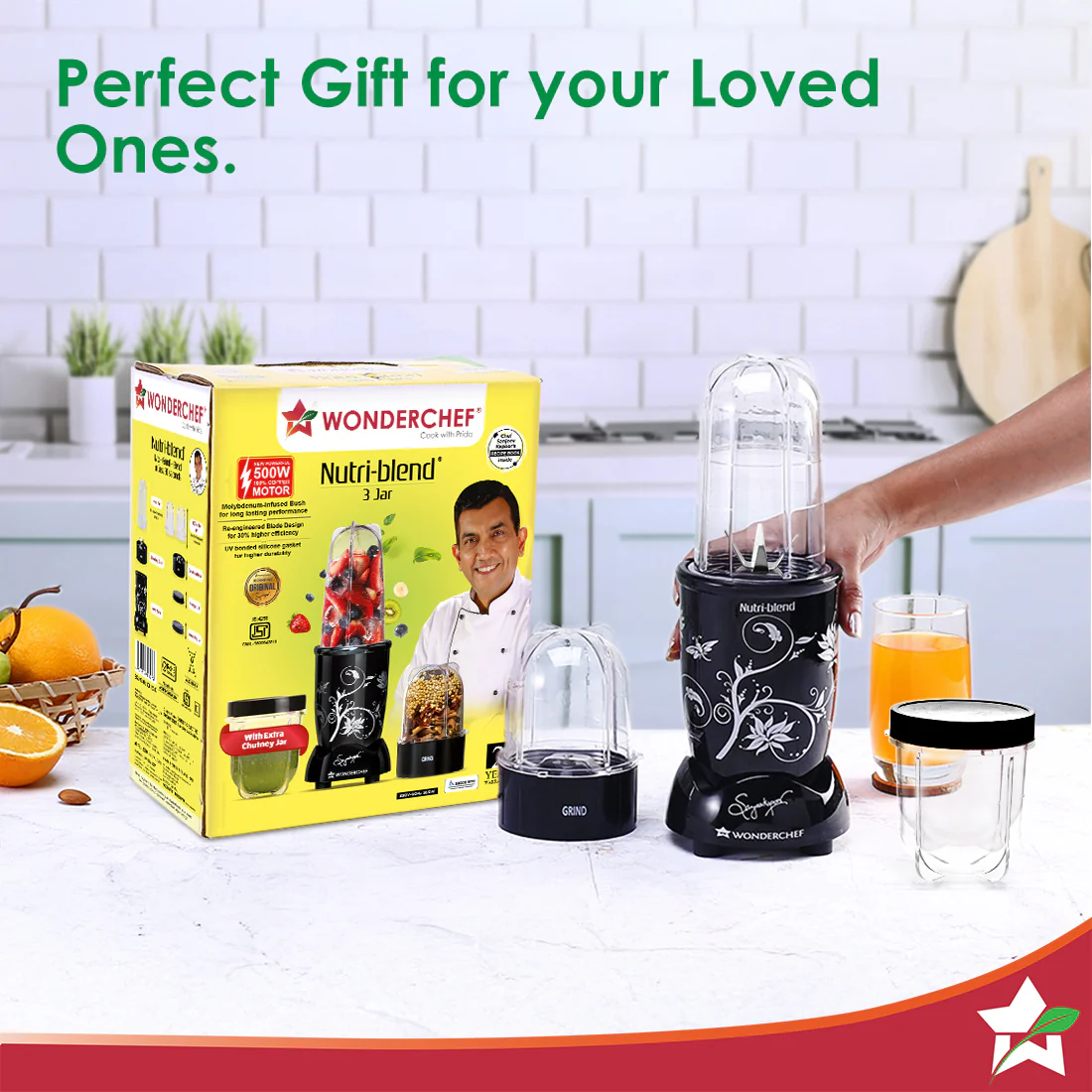 Nutri-blend 500W Mixer Grinder, 22000 RPM Motor, Smoothie Maker, Masala Grinder, Chutney Blender, 3 Unbreakable Jars, Recipe Book by Chef Sanjeev Kapoor, 2 Yr Warranty, Black - Image 11