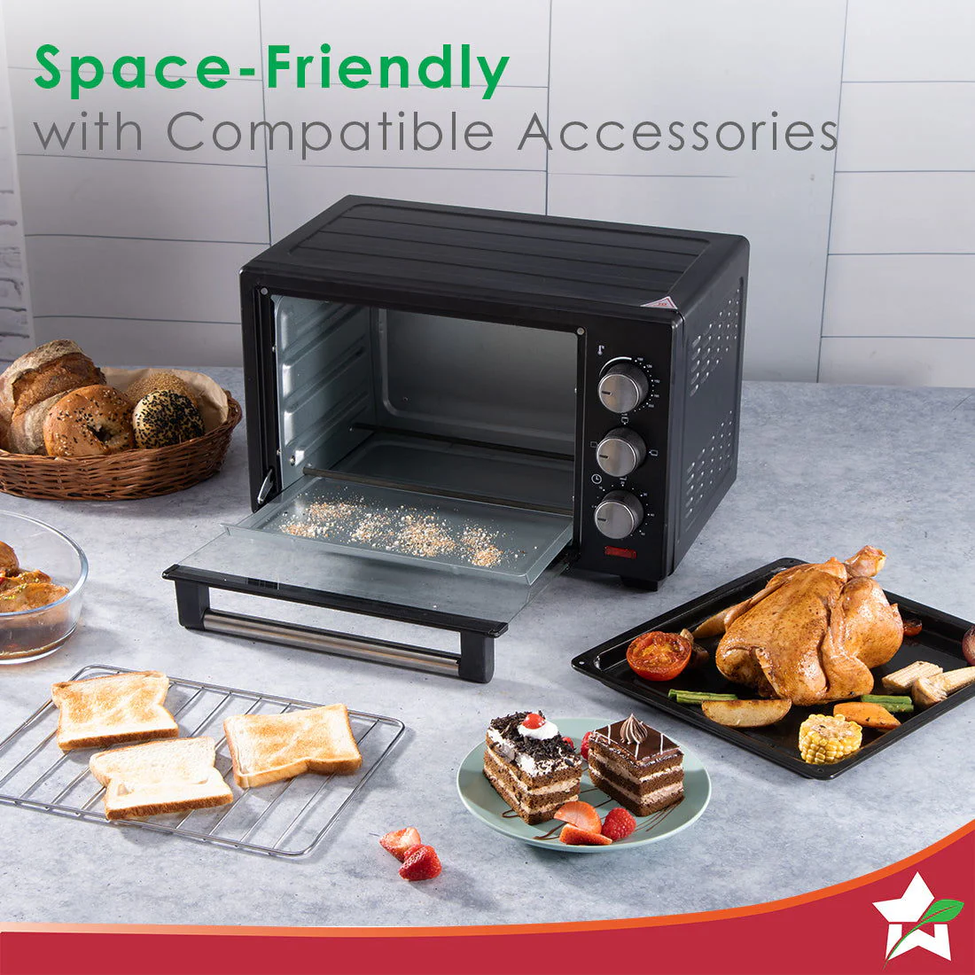 Oven Toaster Griller (OTG) - 19 Litres, Black - with Auto-shut off, Heat-Resistant Tempered Glass, Multi-Stage Heat Selection - Image 6