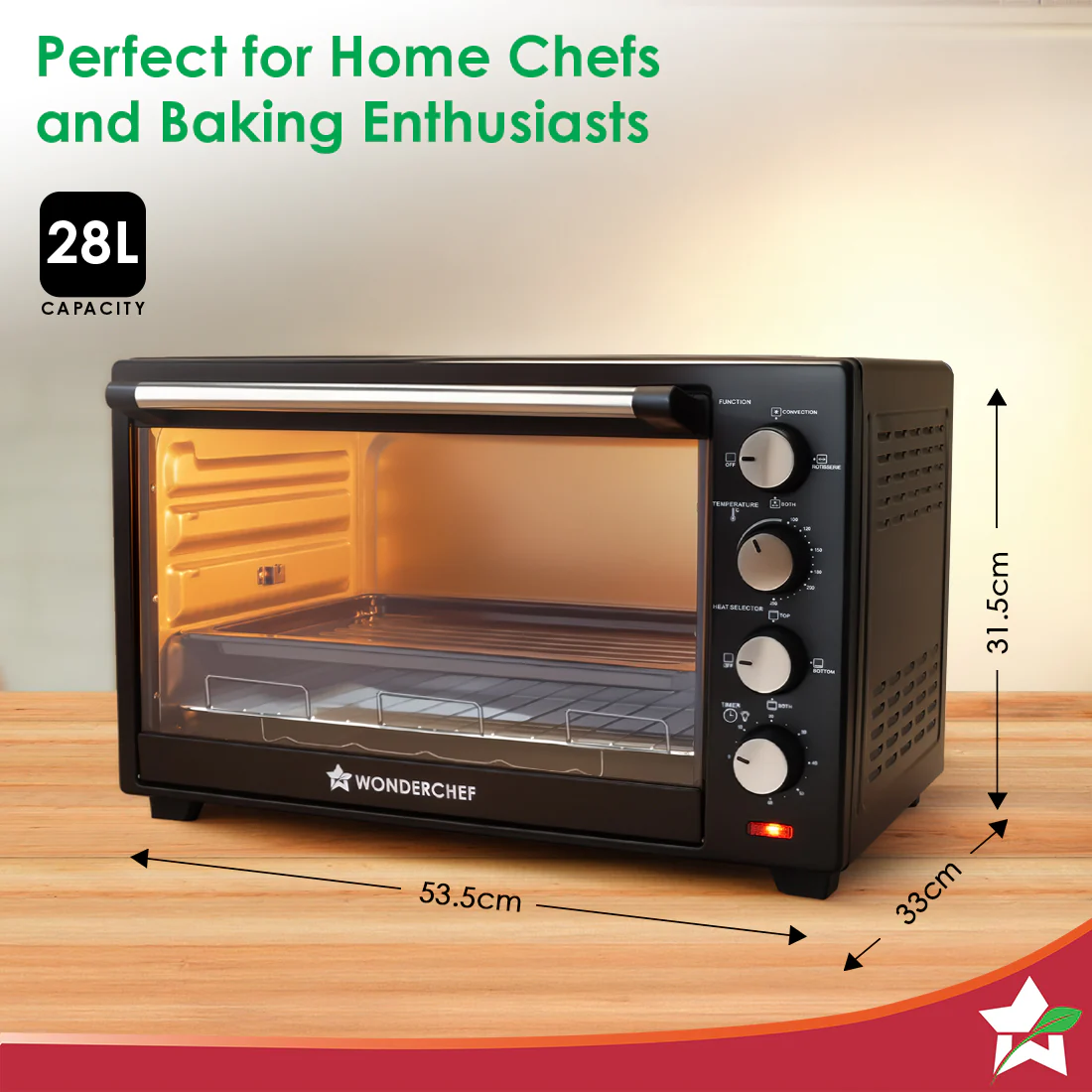 Oven Toaster Griller (OTG) - 28 Litres, Black - with Rotisserie,Auto-shut off, heat-resistant tempered glass, Multi-stage heat selection - Image 3