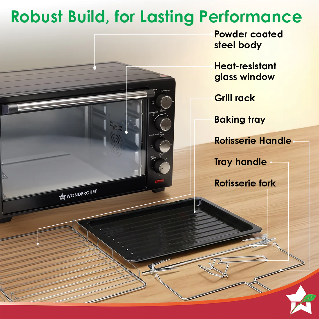 Oven Toaster Griller (OTG) - 28 Litres, Black - with Rotisserie,Auto-shut off, heat-resistant tempered glass, Multi-stage heat selection - Image 7