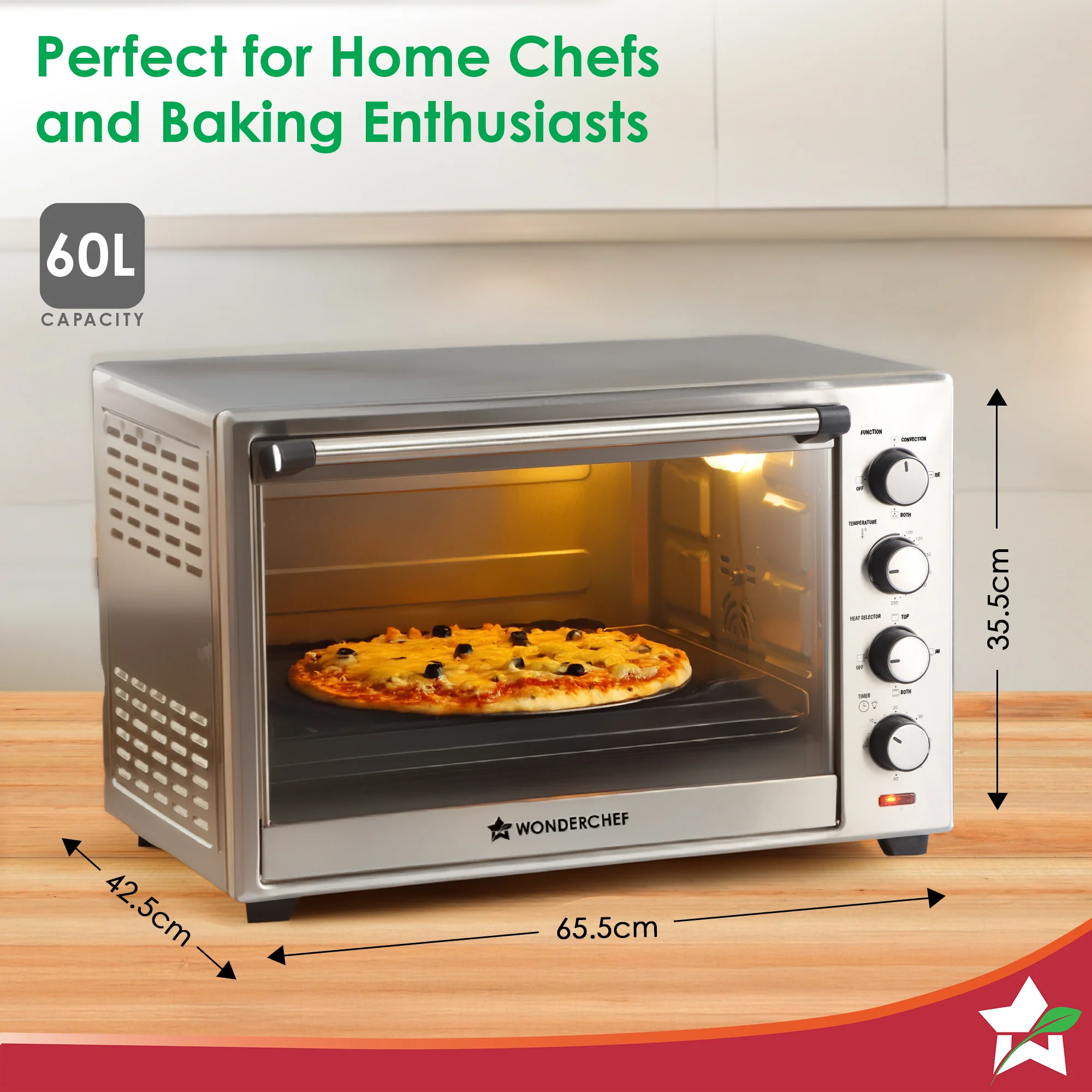 Oven Toaster Griller (OTG) - 60 Litres, Stainless Steel – with Rotisserie, Auto-shut off, heat-resistant tempered glass, 6-stage heat selection - Image 3