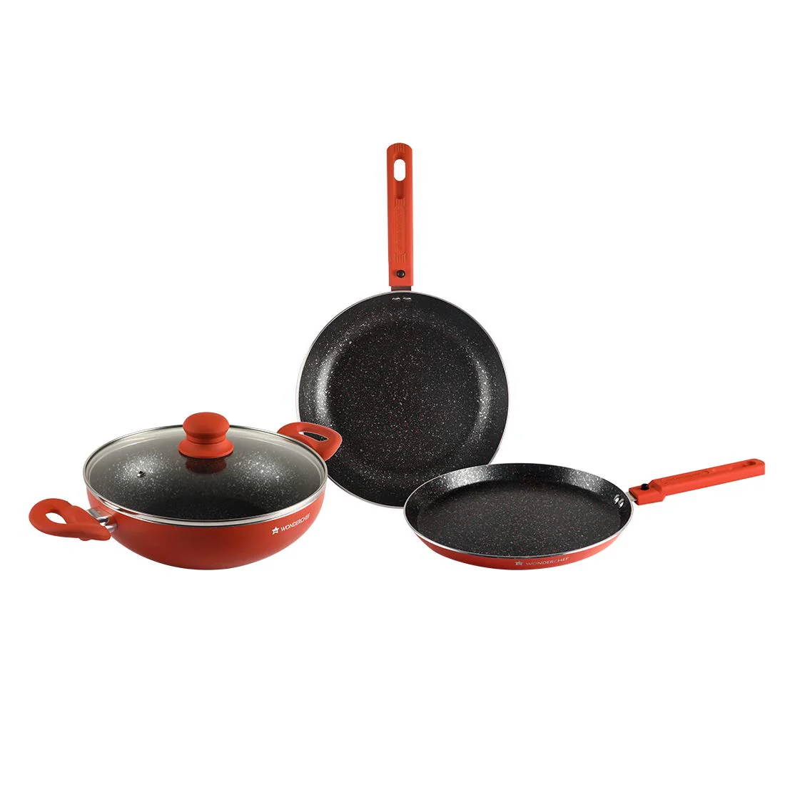 Power Non-Stick Cookware 4 pc Set | Kadhai with Glass Lid 2.6L, Dosa Tawa 25cm, Fry Pan 24cm | Induction Bottom | Soft Touch Handles | Pure Grade Aluminium | PFOA Free | 2 Year Warranty | Orange - Image 2