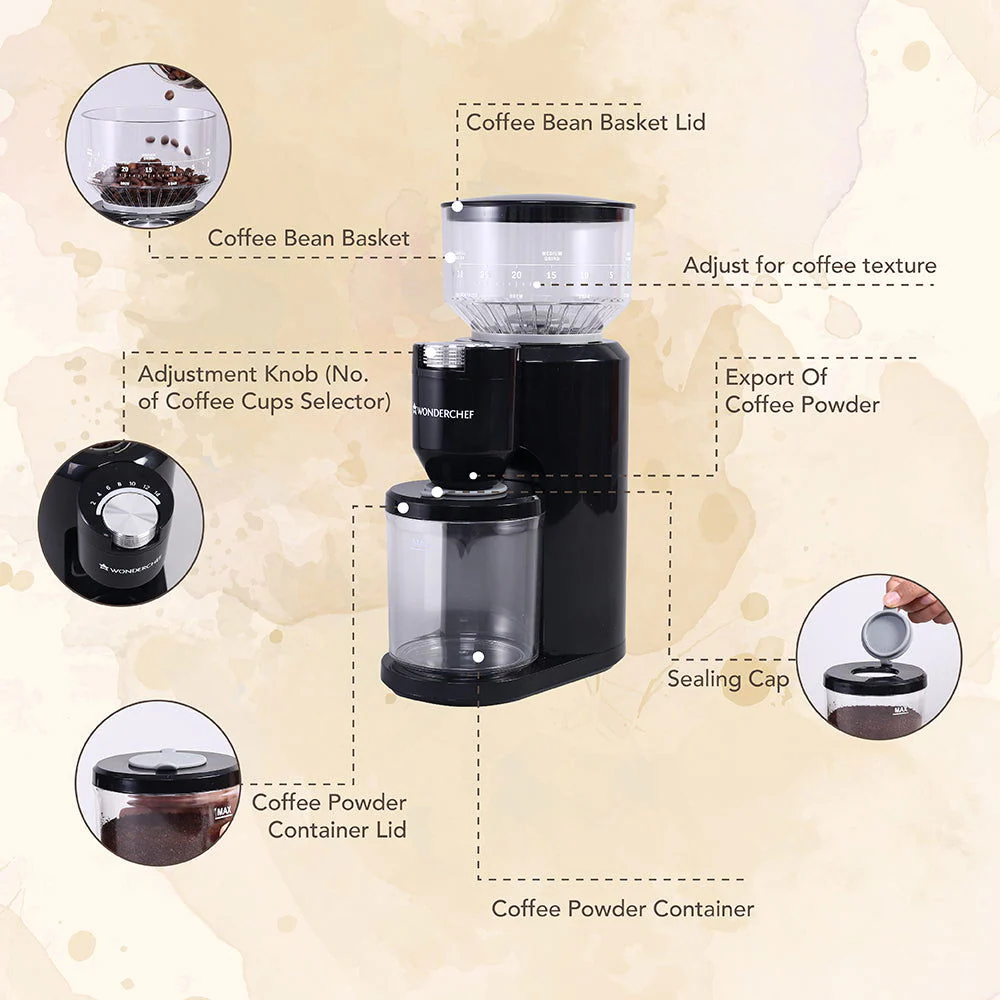 Regalia Electric Coffee Grinder | Burr Grinder | 31 Grinding Settings | Set Variable Coffee Texture, Fine, Medium, Coarse | Grind Beans for Espresso, Lungo, Americano, Cappuccino, Brew, French Press | Perfect Gifting Option | 2 Year Warranty - Image 3