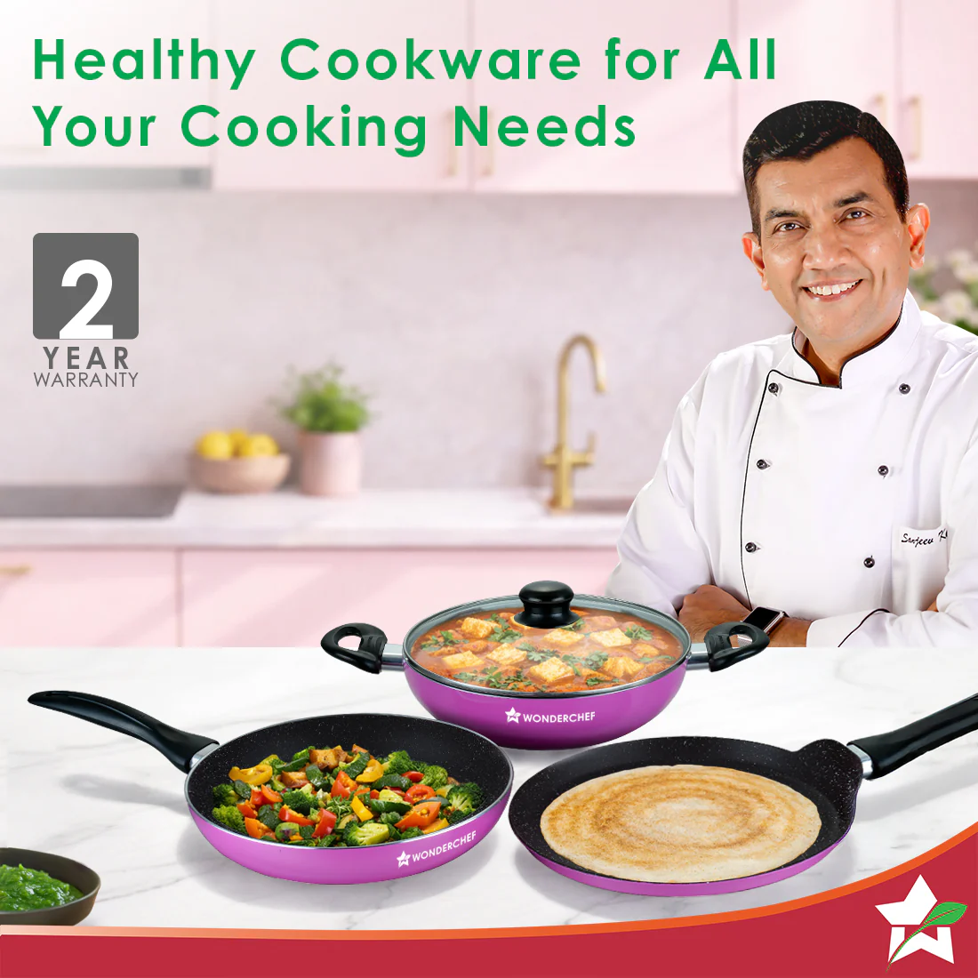 Wonderchef Renewed Athena Aluminium Non-Stick Cookware Set | Kadhai 24cm, Fry Pan 24cm & Dosa Tawa 25cm | No Lid | Induction Friendly | Cool Touch Bakelite Handles | Pure Grade Aluminium | PFOA Free | 1 Year Warranty - Image 2