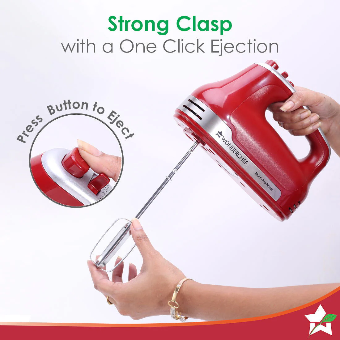 Wonderchef Renewed Crimson Edge 5 Speed Electric Hand Mixer | 300W Powerful Copper Motor | TurboSpeed I Adjustable Slow Speed Start I Hand Blender | Stainless Steel Whisk Beaters and Dough Hooks | 1 Year Warranty - Image 6