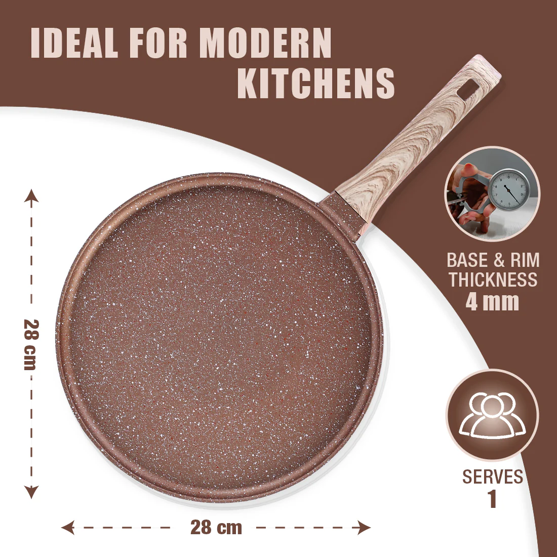 Wonderchef Renewed Duralife Die-cast 28 cm Dosa Tawa | 5 Layer Healthy Duramax Non-Stick Coating | Soft Touch Handle | Pure Grade Aluminium | PFOA Free | 1 Year Warranty - Image 9