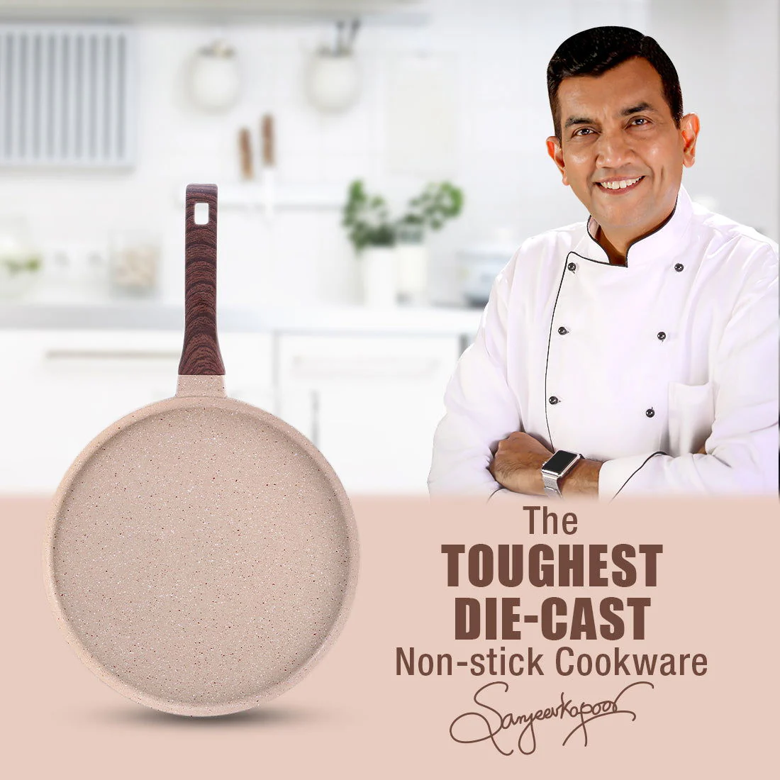 Duralife Die-cast 28 cm Dosa Tawa | 5 Layer Healthy Duramax Non-Stick Coating | Soft Touch Handle | Pure Grade Aluminium | PFOA Free | 2 Year Warranty | Ivory - Image 2