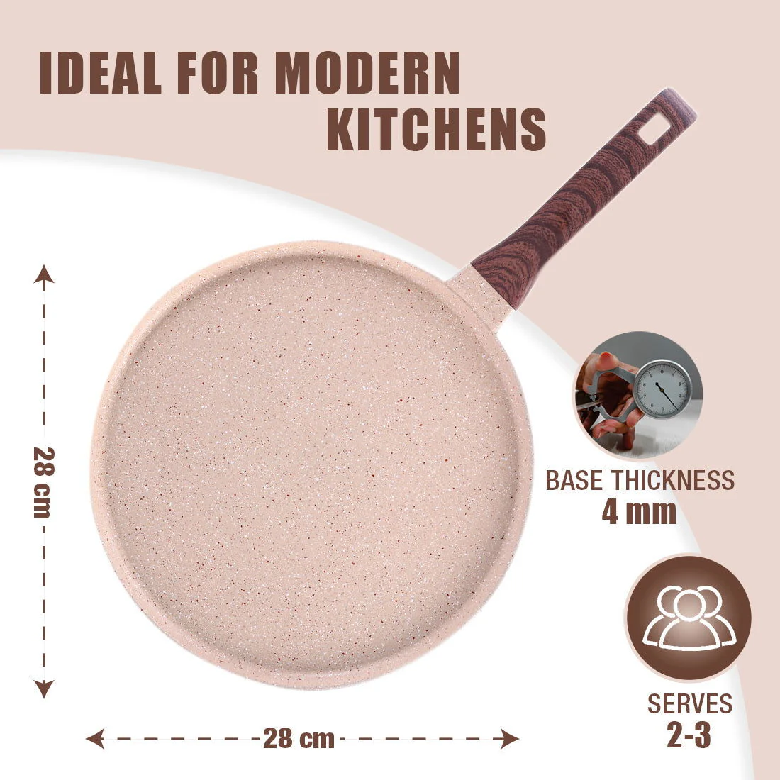Duralife Die-cast 28 cm Dosa Tawa | 5 Layer Healthy Duramax Non-Stick Coating | Soft Touch Handle | Pure Grade Aluminium | PFOA Free | 2 Year Warranty | Ivory - Image 5