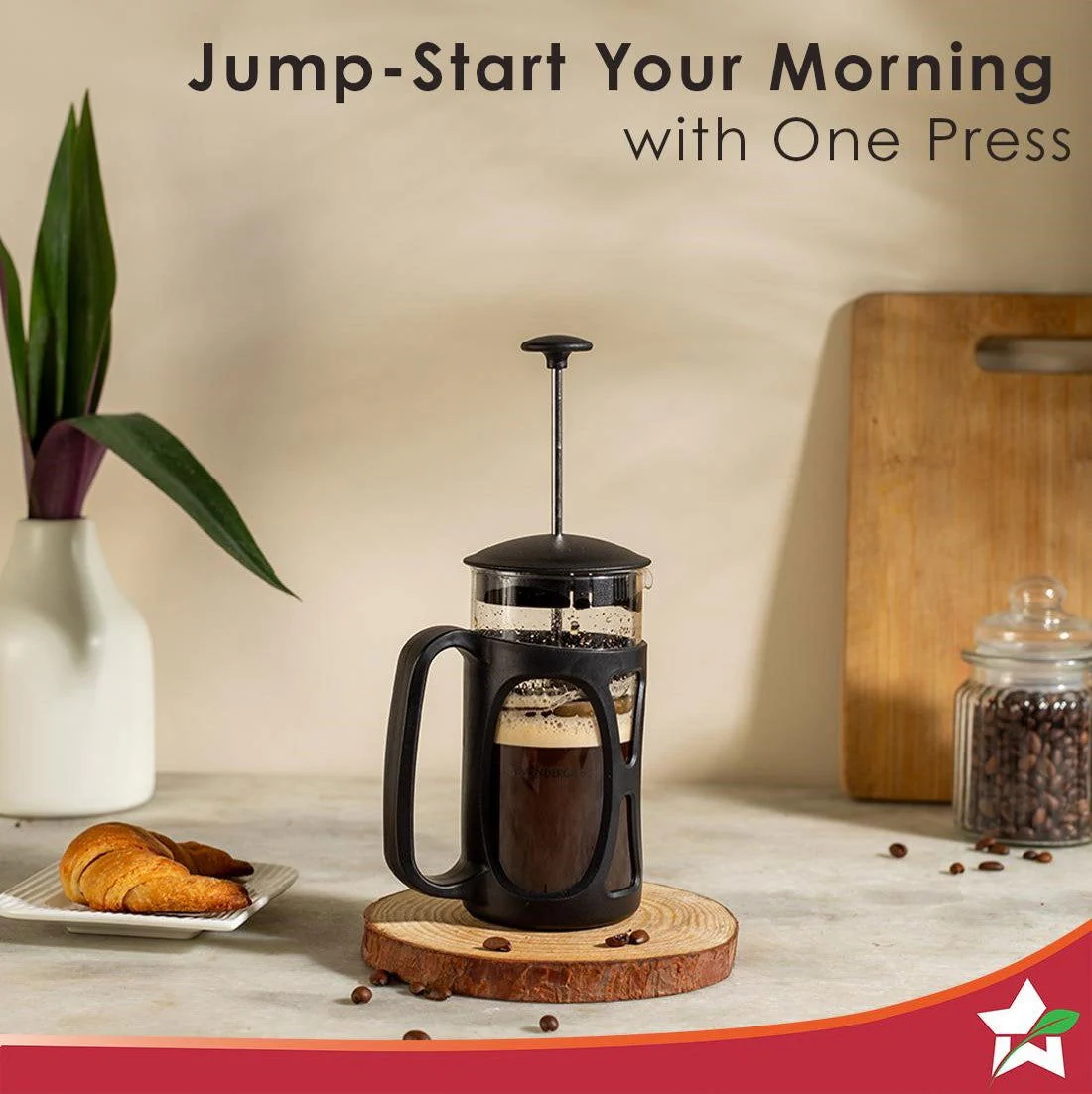 Wonderchef Renewed French Press Coffee & Tea Maker 600 ml | Premium Heat Resistant Borosilicate Glass Carafe in SS Housing | 4 Level Filtration System | SS Plunger with Mesh | 3-4 Cups of Coffee | Brews in Just 3 Minutes | Black | 1 Year Warranty - Image 6
