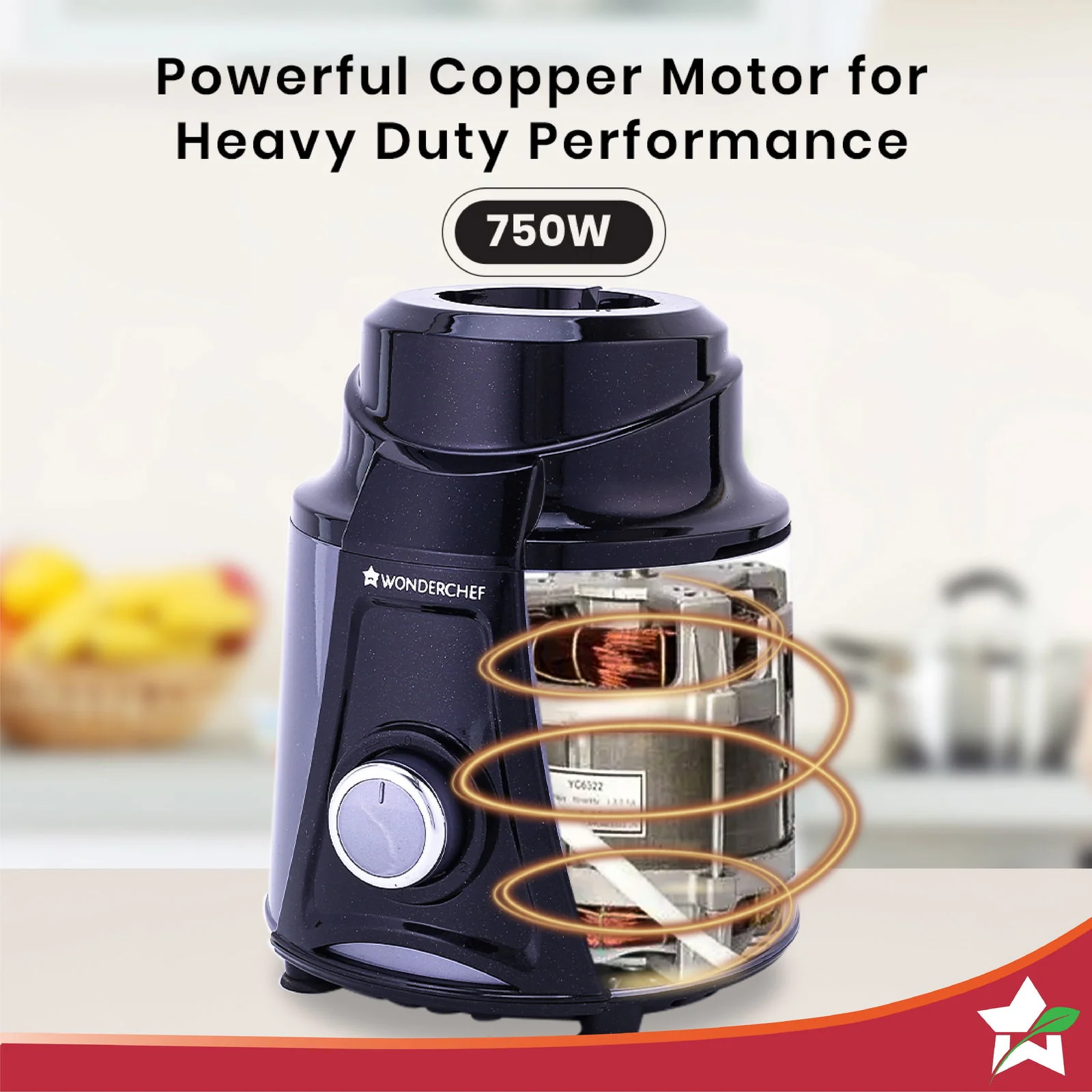 Wonderchef Renewed Galaxy Mixer Grinder | 750W | 4 Stainless Steel Jars | | 100% Copper Motor | 1 Year Warranty - Image 3