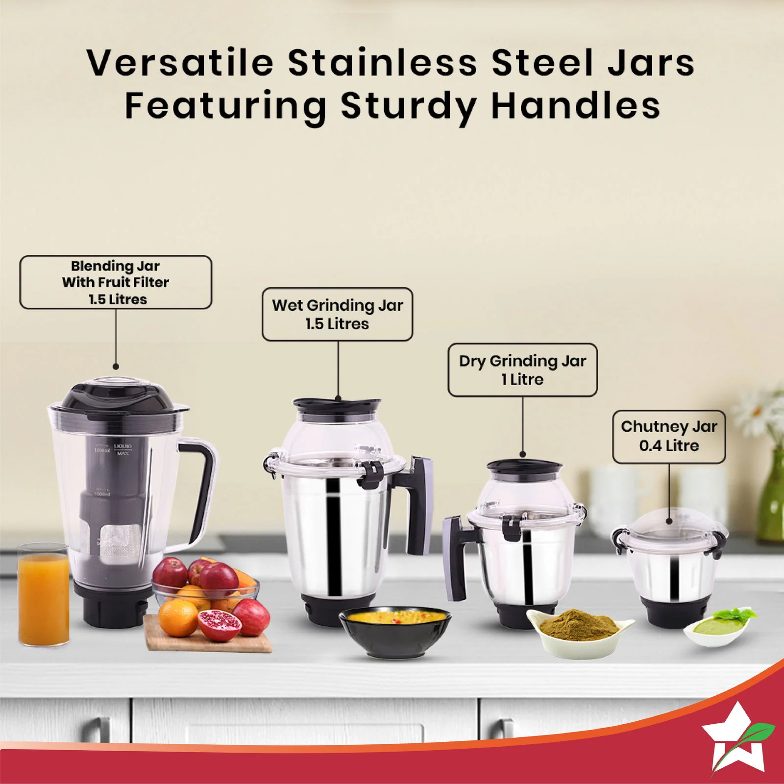 Wonderchef Renewed Galaxy Mixer Grinder | 750W | 4 Stainless Steel Jars | | 100% Copper Motor | 1 Year Warranty - Image 6