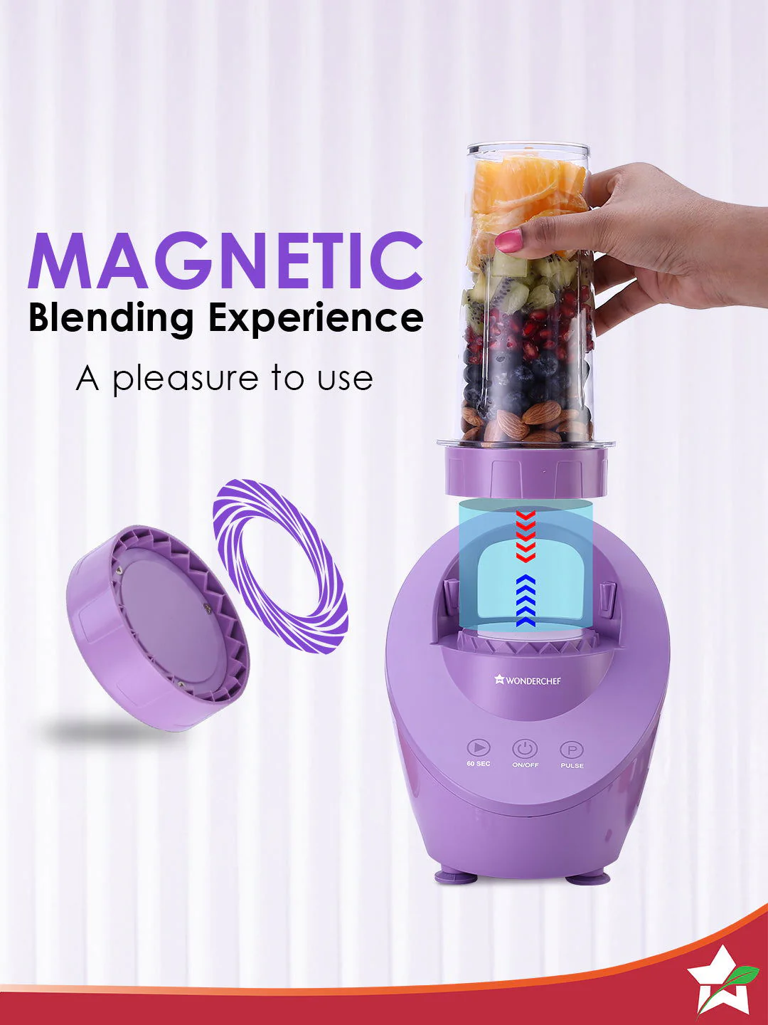 Wonderchef Renewed Magneto Blender | Smoothie & Juice Maker | World’s Safest with Magnetic Induction Tech | Variable Speed | Automatic with 60-sec auto-stop | Portable with Sipper Jar | 1-Year Warranty - Image 4