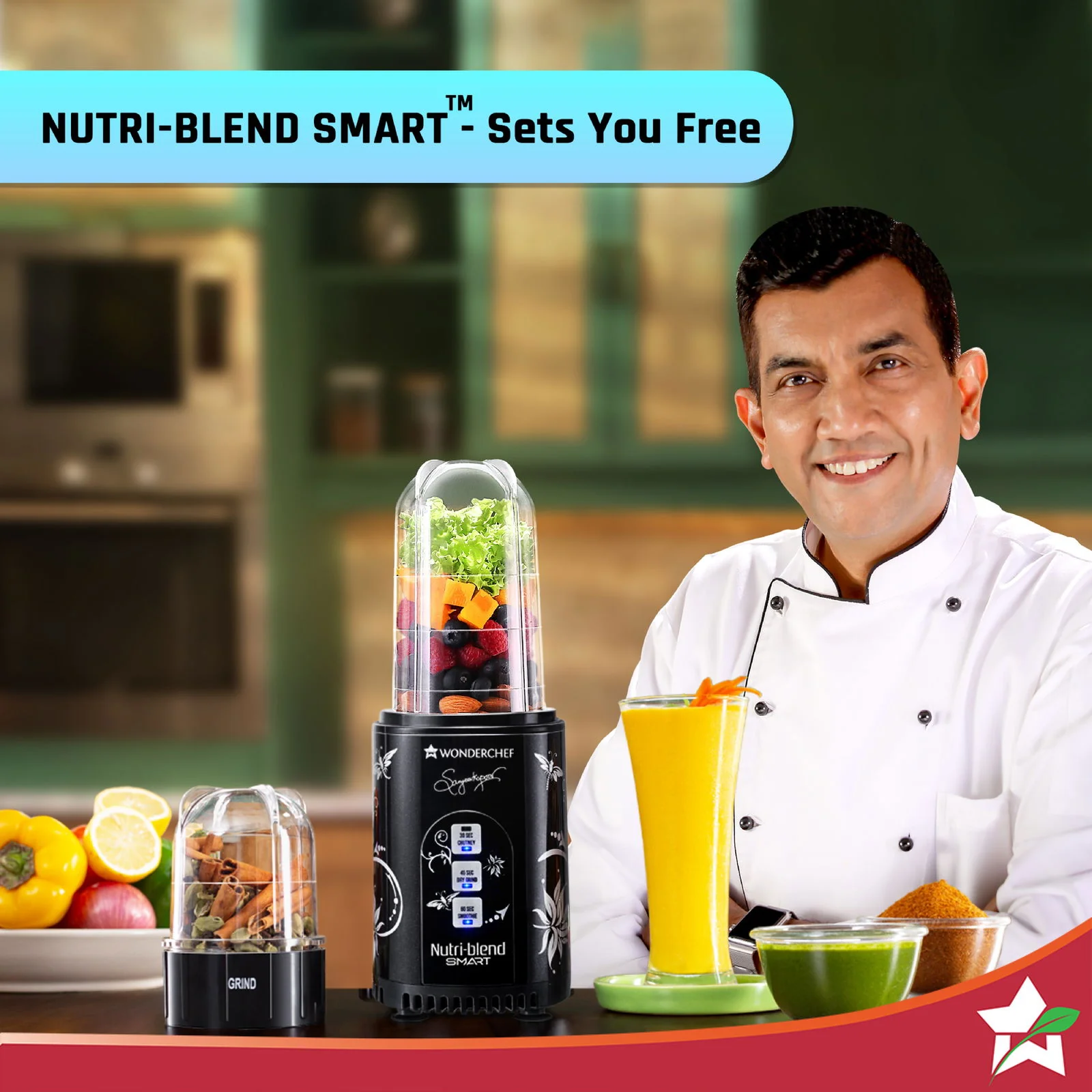 Nutri-blend SMART Automatic Mixer Grinder with Dual Pulse Function|22000 RPM|100% Full Copper Motor|2 Unbreakable Jars| 500 Watt| 2 Years Warranty| Recipe book by Chef Sanjeev Kapoor| Black - Image 2
