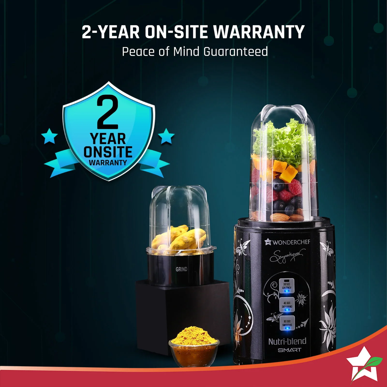 Nutri-blend SMART Automatic Mixer Grinder with Dual Pulse Function|22000 RPM|100% Full Copper Motor|2 Unbreakable Jars| 500 Watt| 2 Years Warranty| Recipe book by Chef Sanjeev Kapoor| Black - Image 4