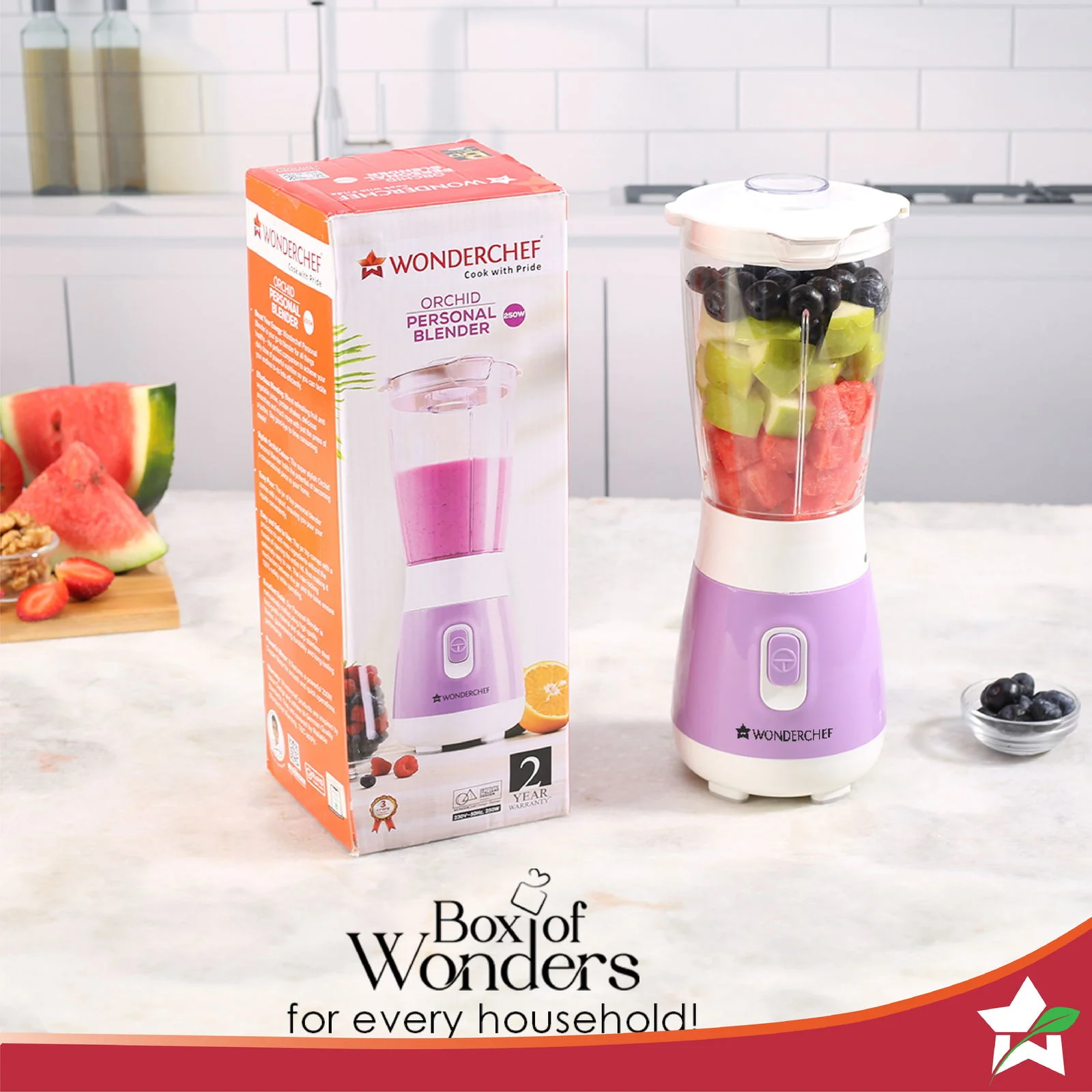 Wonderchef Renewed Orchid Personal Blender, 250W Copper Motor, 600ml Transparent Jar, Stainless Steel Blades for Perfect Blending, Hassle Free Blending of Fruits & Vegetable Juices, Protein Shakes, Smoothies - Image 7