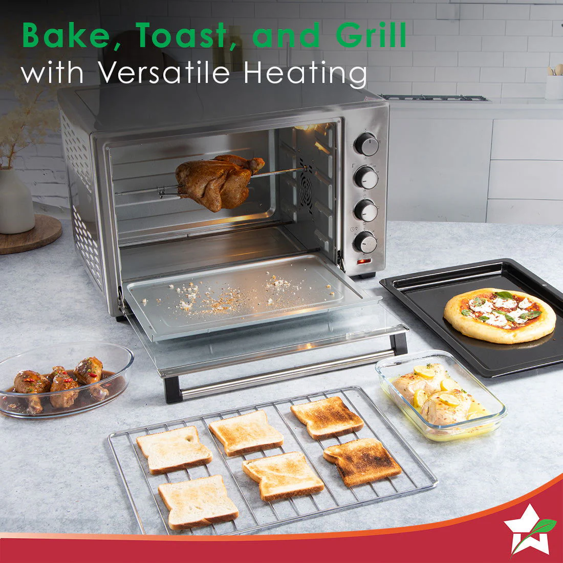 Wonderchef Renewed Oven Toaster Griller (OTG) - 48 Litres, Stainless Steel | with Rotisserie | Auto-shut off | Heat-resistant Tempered Glass | 6-stage heat selection | 1 Year Warranty - Image 5