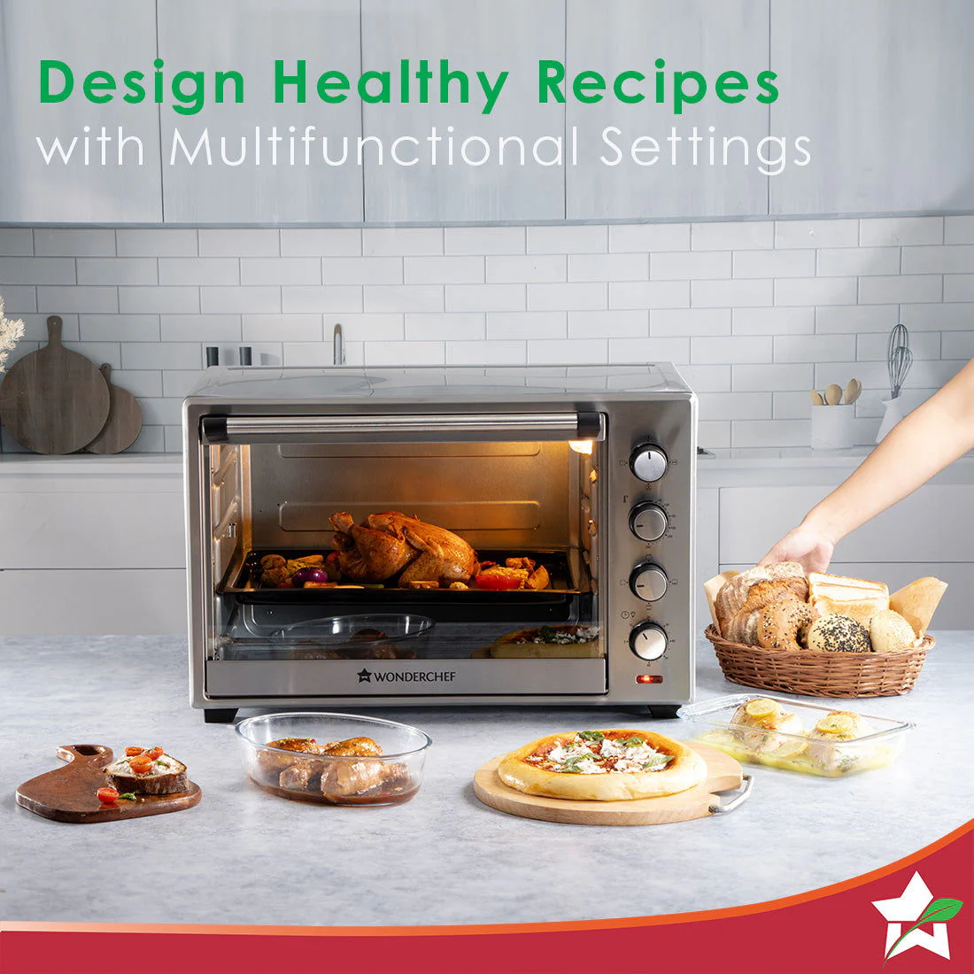 Wonderchef Renewed Oven Toaster Griller (OTG) - 48 Litres, Stainless Steel | with Rotisserie | Auto-shut off | Heat-resistant Tempered Glass | 6-stage heat selection | 1 Year Warranty - Image 6