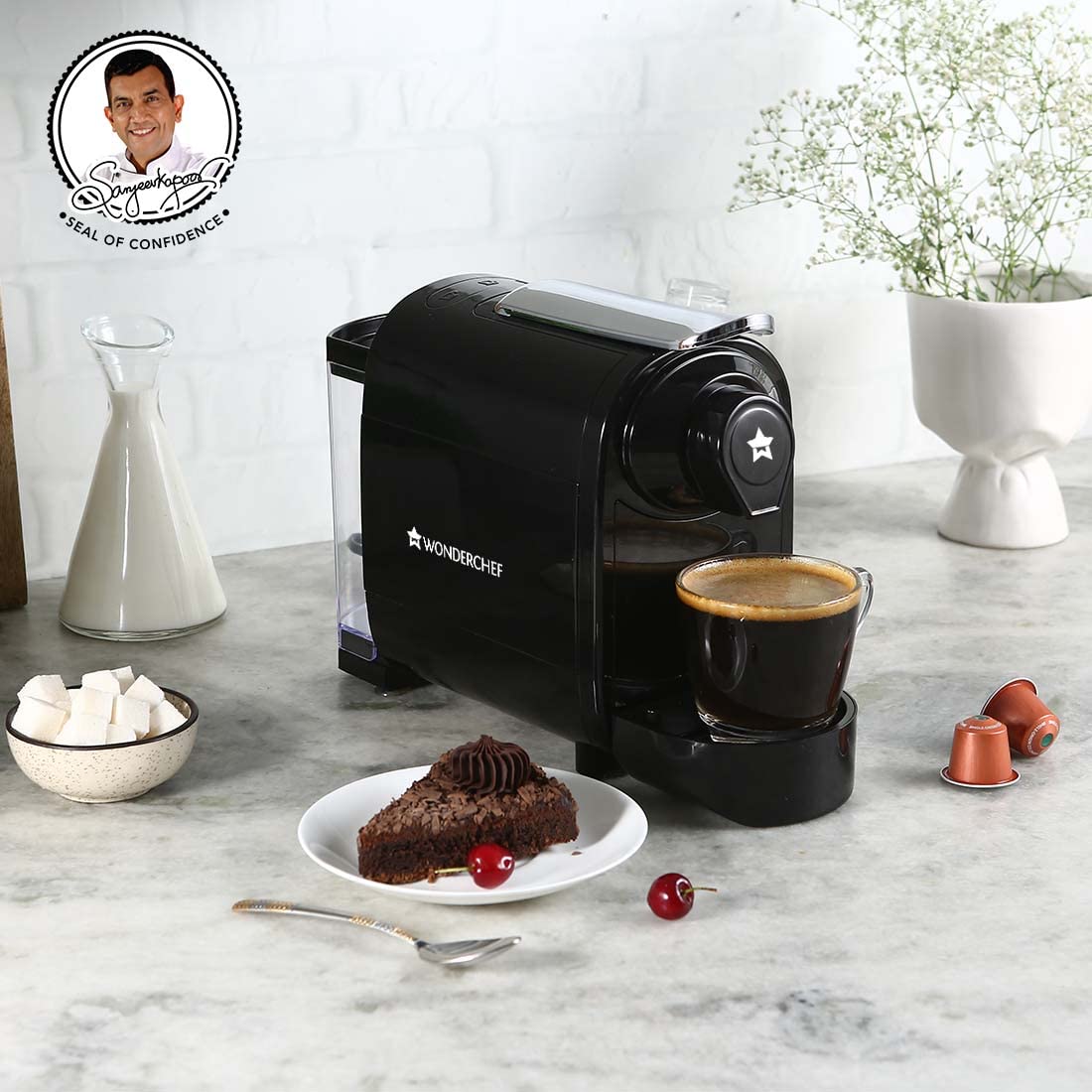 Wonderchef Renewed Regalia Capsule Coffee Machine with Frother | Compatible with Nespresso Capsules | 3 Coffee Shot options - Ristretto, Espresso, Lungo | Patented Capsule Ejection System | 1400W | 1 Year Warranty - Image 3