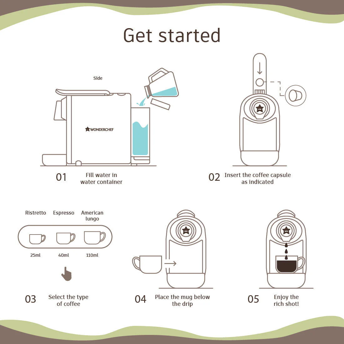Wonderchef Renewed Regalia Capsule Coffee Machine with Frother | Compatible with Nespresso Capsules | 3 Coffee Shot options - Ristretto, Espresso, Lungo | Patented Capsule Ejection System | 1400W | 1 Year Warranty - Image 6