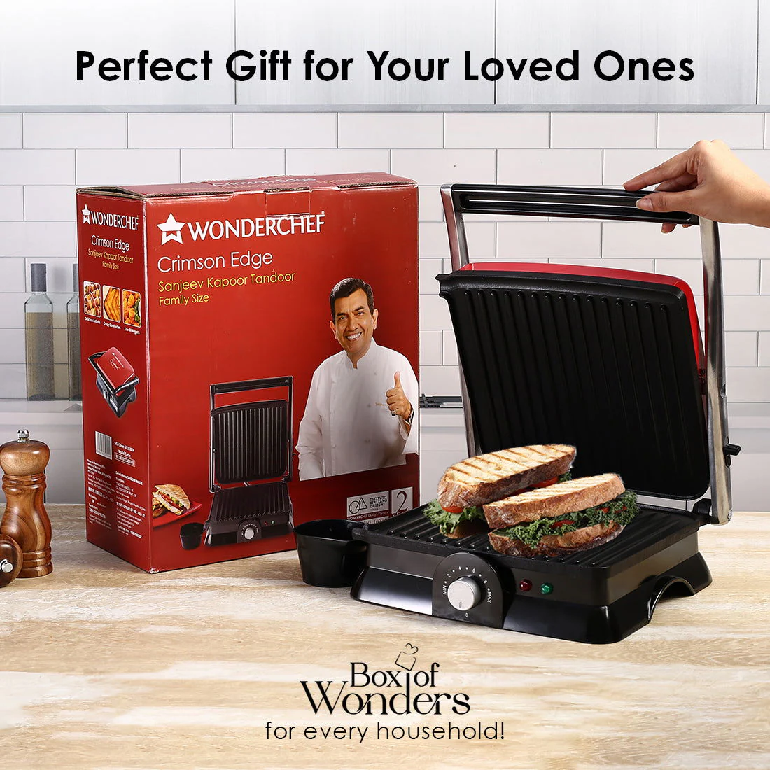 Wonderchef Renewed Sanjeev Kapoor Tandoor Family Size| Crimson Edge Electric Contact Grill & Sandwich Maker| Healthy Non-Stick Coating | LED Indicator| 1 Year Warranty| Red - Image 9