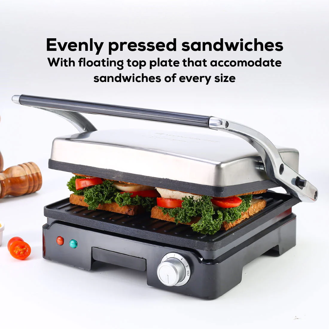 Wonderchef Renewed Sanjeev Kapoor Tandoor Family Size Plus| Electric Contact Grill & Sandwich Maker| 1800 Watt| Non-stick Grooves Healthy cooking | Super fast heating | 1 Year Warranty| Black & Silver - Image 3