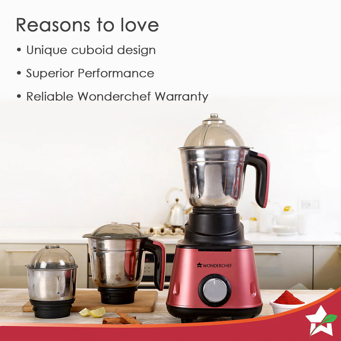 Wonderchef Renewed Sumo Mixer Grinder With 3 Stainless Steel Jars | 600W | Anti-Rust Blades | Ergonomic Handles - Image 5