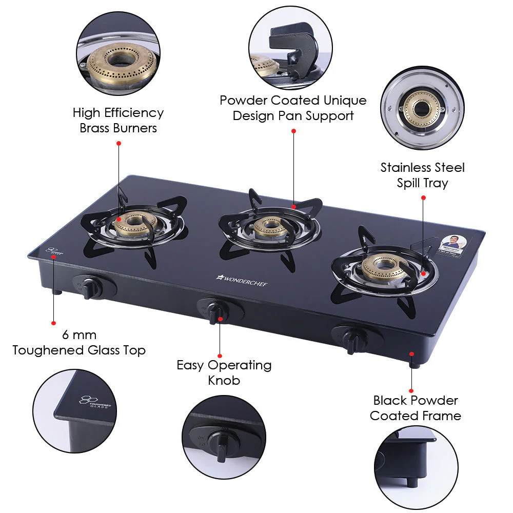 Wonderchef Renewed 3 Burner Auto Cooktop | 6 mm Thick Toughened Glass | 1 Year Warranty - Image 3