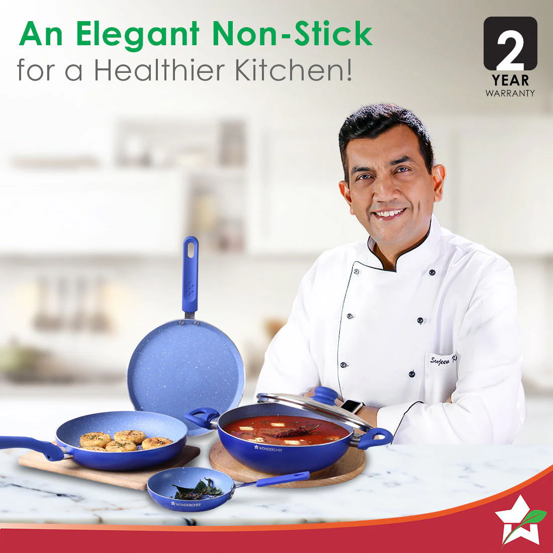 Royal Velvet Non-stick Cookware Set, 5Pc (Fry Pan with Lid, Wok, Dosa Tawa, Mini Fry Pan) Induction Bottom, Soft-touch Handles, Virgin Grade Aluminium, PFOA/Heavy Metals Free, 3mm, 2 Years Warranty, Blue - Image 2