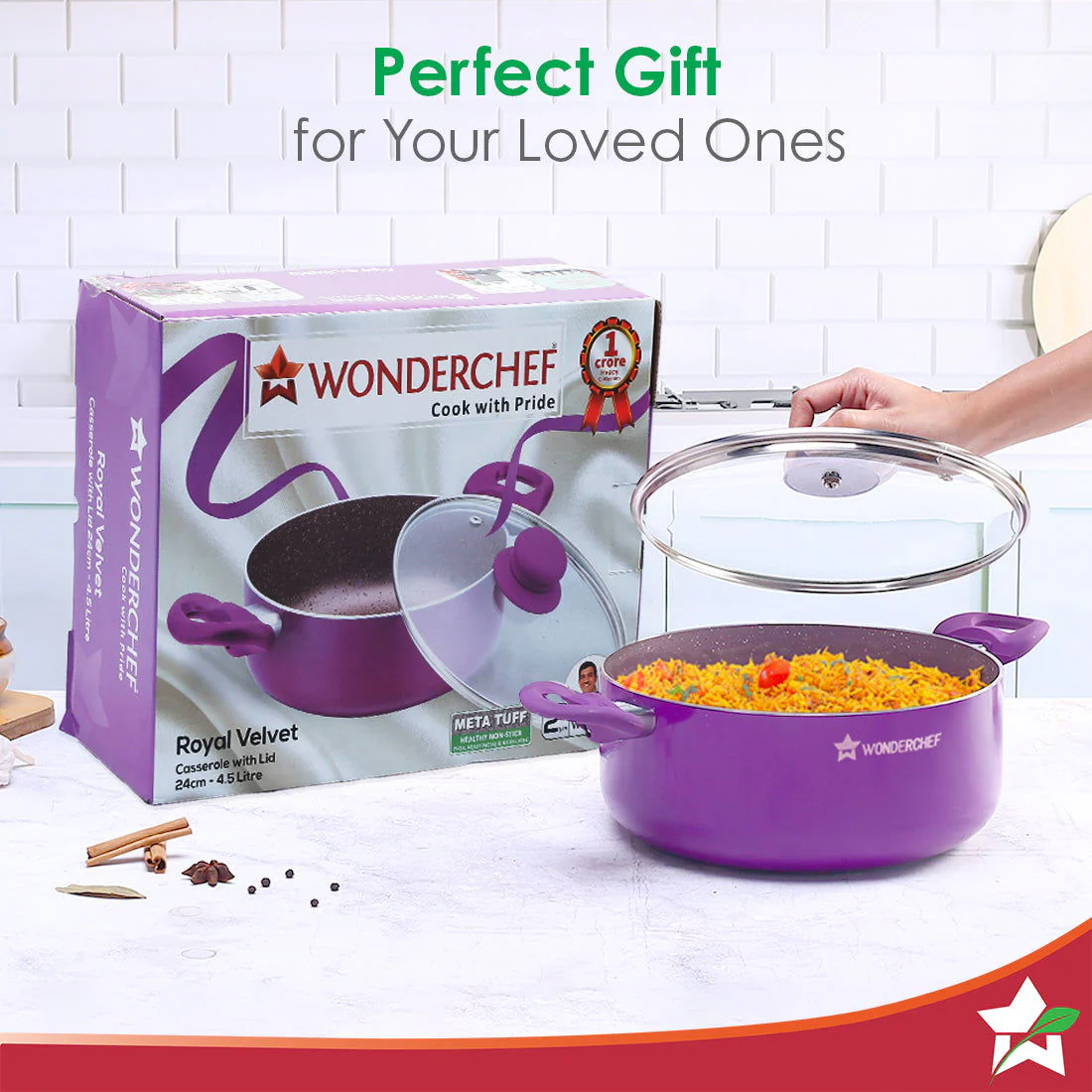 Royal Velvet 24cm Casserole with Glass Lid I Induction Ready | Soft-touch handles |Non – Toxic I Virgin Aluminium| 3 mm thick | 4.5 litres | 2 year warranty | Purple - Image 7