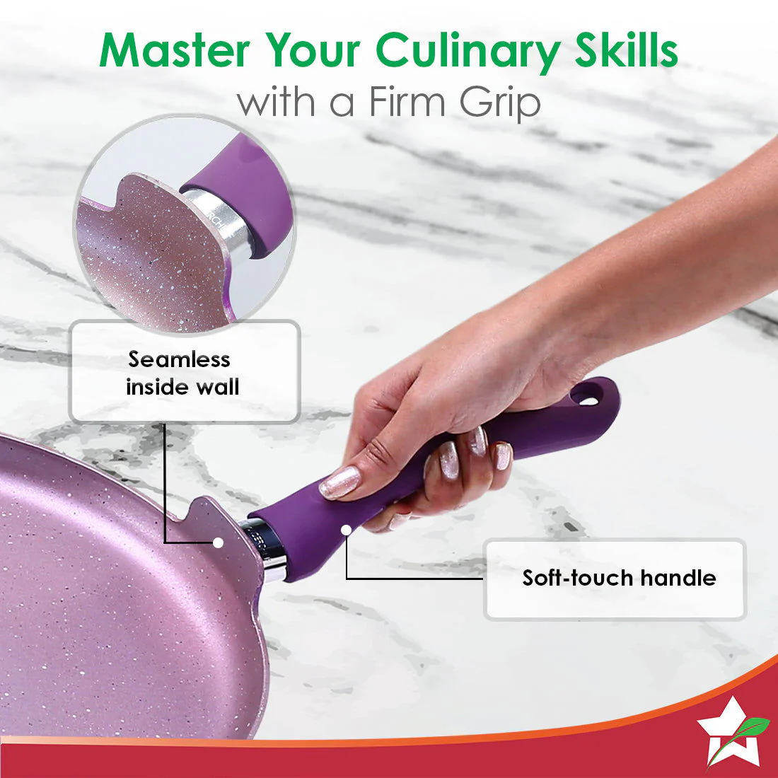 Royal Velvet Non-stick 30cm Dosa Tawa I Induction Ready | Soft-touch handles |Non – Toxic I Virgin Aluminium| 3 mm thick | 1.8 litres | 2 year warranty | Purple - Image 6