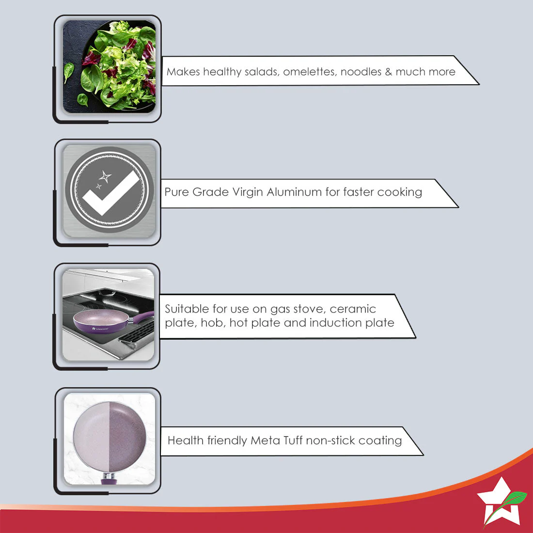 Royal Velvet 20 cm Non-Stick Fry Pan with Induction Bottom & Soft-Touch Handle | Virgin Grade Aluminium | PFOA & Heavy Metals Free | 3 mm thick | 1.2 litres | 2 Years Warranty | Purple - Image 3