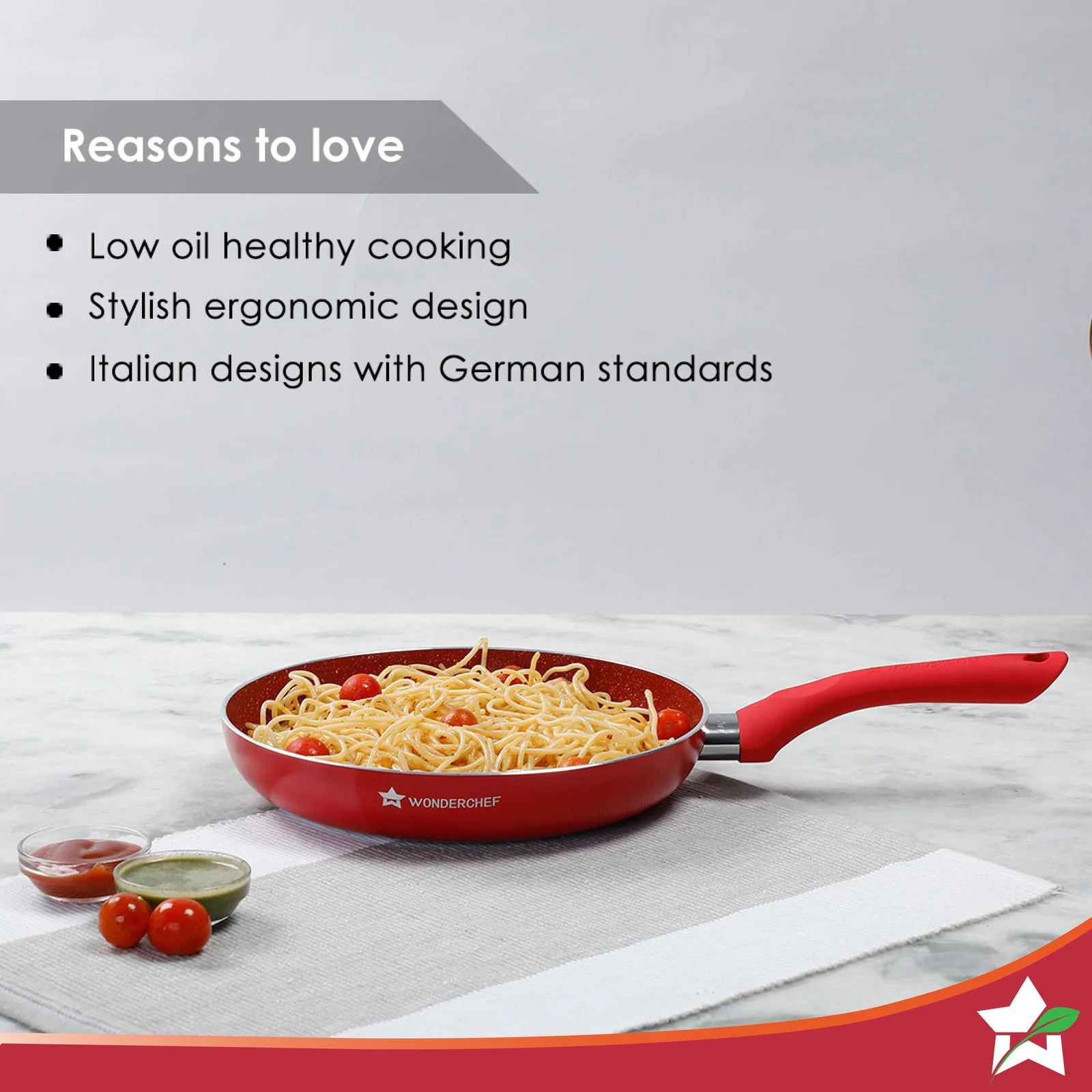 Royal Velvet 24 cm Non-Stick Fry Pan | Induction Bottom | Soft-Touch Handle | Virgin Grade Aluminium | PFOA & Heavy Metals Free | 3 mm | 1.8 litres | 2 Years Warranty | Red - Image 4