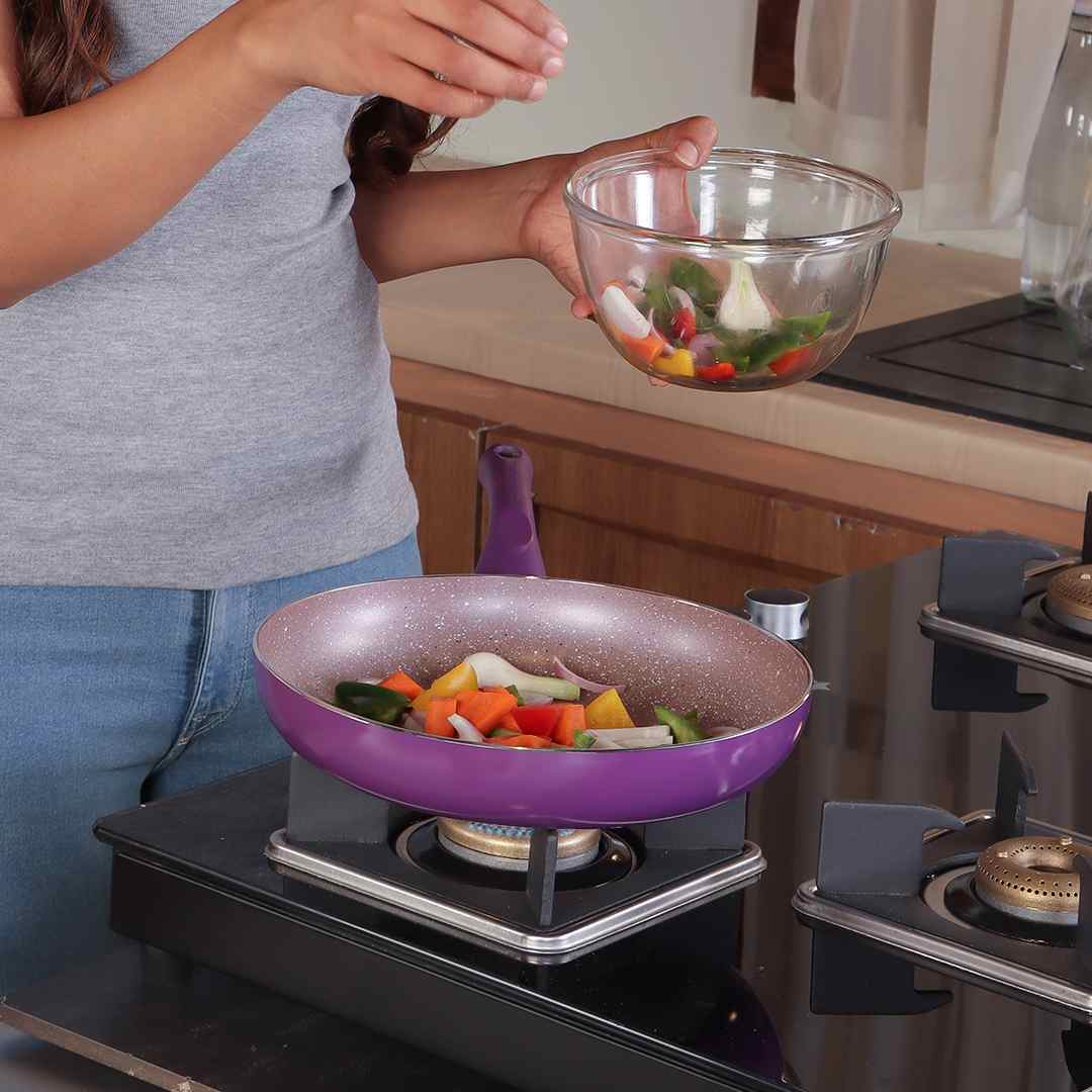 Royal Velvet Non-Stick 26 cm Fry Pan with Induction Bottom & Soft-Touch Handle | Virgin Grade Aluminium | PFOA & Heavy Metals Free | 3 mm thick | 2.1 litres | 2 Years Warranty | Purple - Image 12