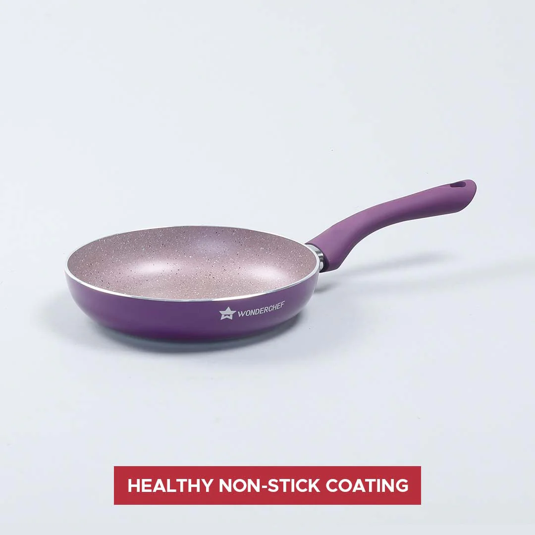 Royal Velvet Non-Stick 26 cm Fry Pan with Induction Bottom & Soft-Touch Handle | Virgin Grade Aluminium | PFOA & Heavy Metals Free | 3 mm thick | 2.1 litres | 2 Years Warranty | Purple - Image 2