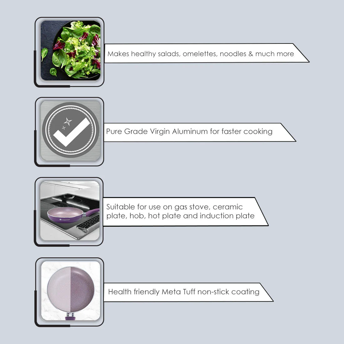 Royal Velvet Non-Stick 26 cm Fry Pan with Induction Bottom & Soft-Touch Handle | Virgin Grade Aluminium | PFOA & Heavy Metals Free | 3 mm thick | 2.1 litres | 2 Years Warranty | Purple - Image 9