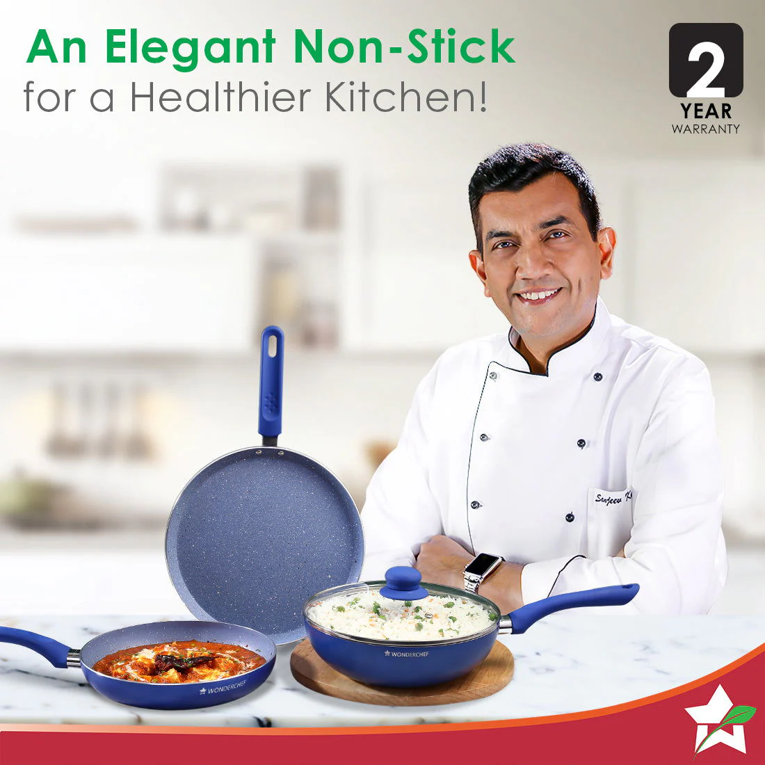 Royal Velvet Non-stick Cookware Set, 4Pc (Fry Pan with Lid, Wok, Dosa Tawa) Induction Bottom, Soft-touch Handles, Virgin Grade Aluminium, PFOA/Heavy Metals Free, 3mm, 2 Years Warranty, Blue - Image 2