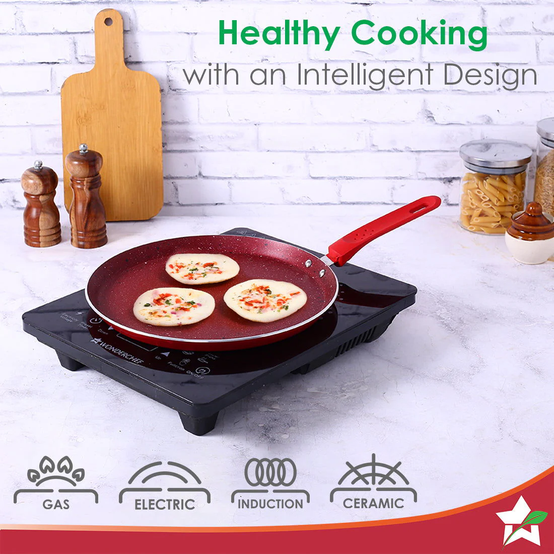 Royal Velvet Non-stick Cookware Set, 4Pc (Fry Pan with Lid, Wok, Dosa Tawa), Induction Bottom, Soft-touch Handles, Virgin Grade Aluminium, PFOA/Heavy Metals Free, 3mm, 2 Years Warranty, Red - Image 4