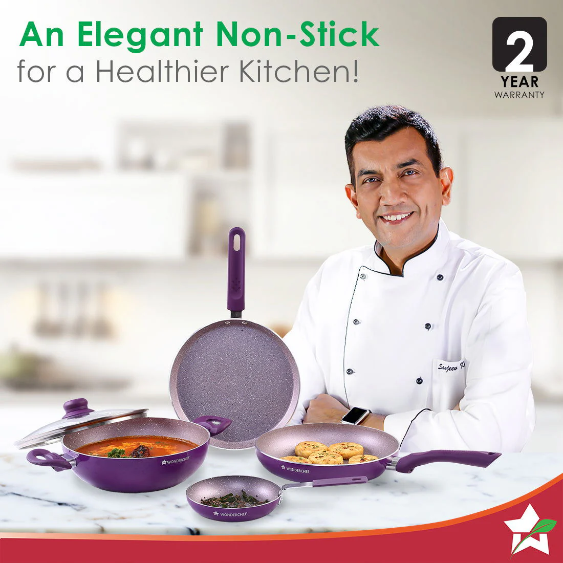 Royal Velvet Non-stick 5-piece Cookware Set (Fry Pan with Lid, Wok, Dosa Tawa, Mini Fry Pan) | Induction Ready (Dosa Tawa only)| Soft-touch handles |Non – Toxic I Virgin Aluminium | 3 mm thick | 2 years warranty | Purple - Image 2
