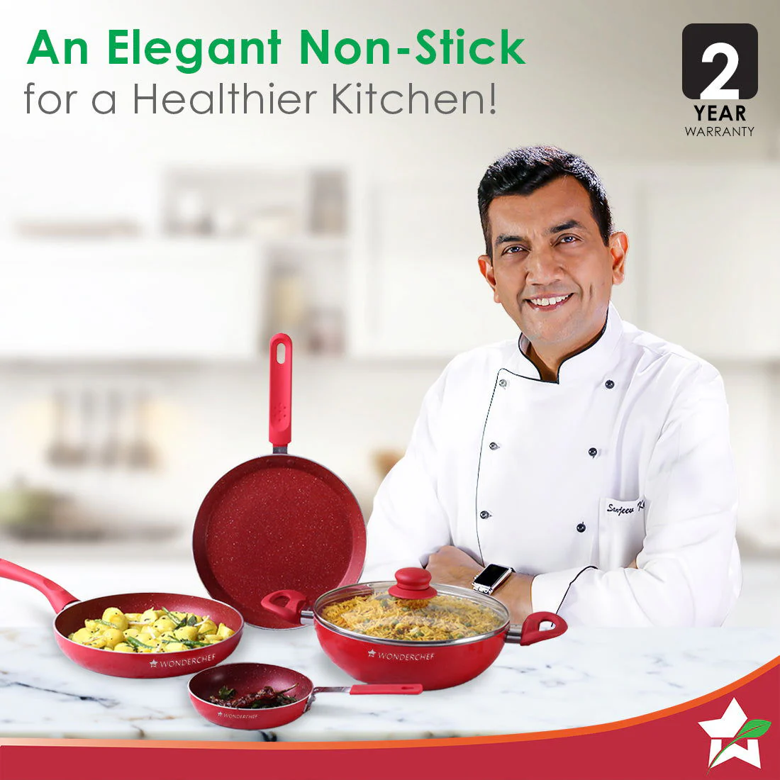 Royal Velvet Non-stick Cookware Set, 5Pc (Fry Pan with Lid, Wok, Dosa Tawa, Mini Fry Pan) Induction bottom, Soft-touch handles, Virgin Grade Aluminium, PFOA/Heavy Metals Free, 3 mm, 2 Years Warranty, Red - Image 2