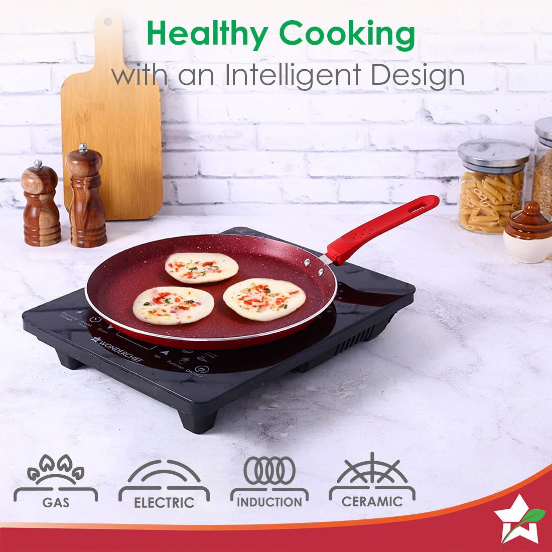 Royal Velvet Non-stick Cookware Set, 5Pc (Fry Pan with Lid, Wok, Dosa Tawa, Mini Fry Pan) Induction bottom, Soft-touch handles, Virgin Grade Aluminium, PFOA/Heavy Metals Free, 3 mm, 2 Years Warranty, Red - Image 4