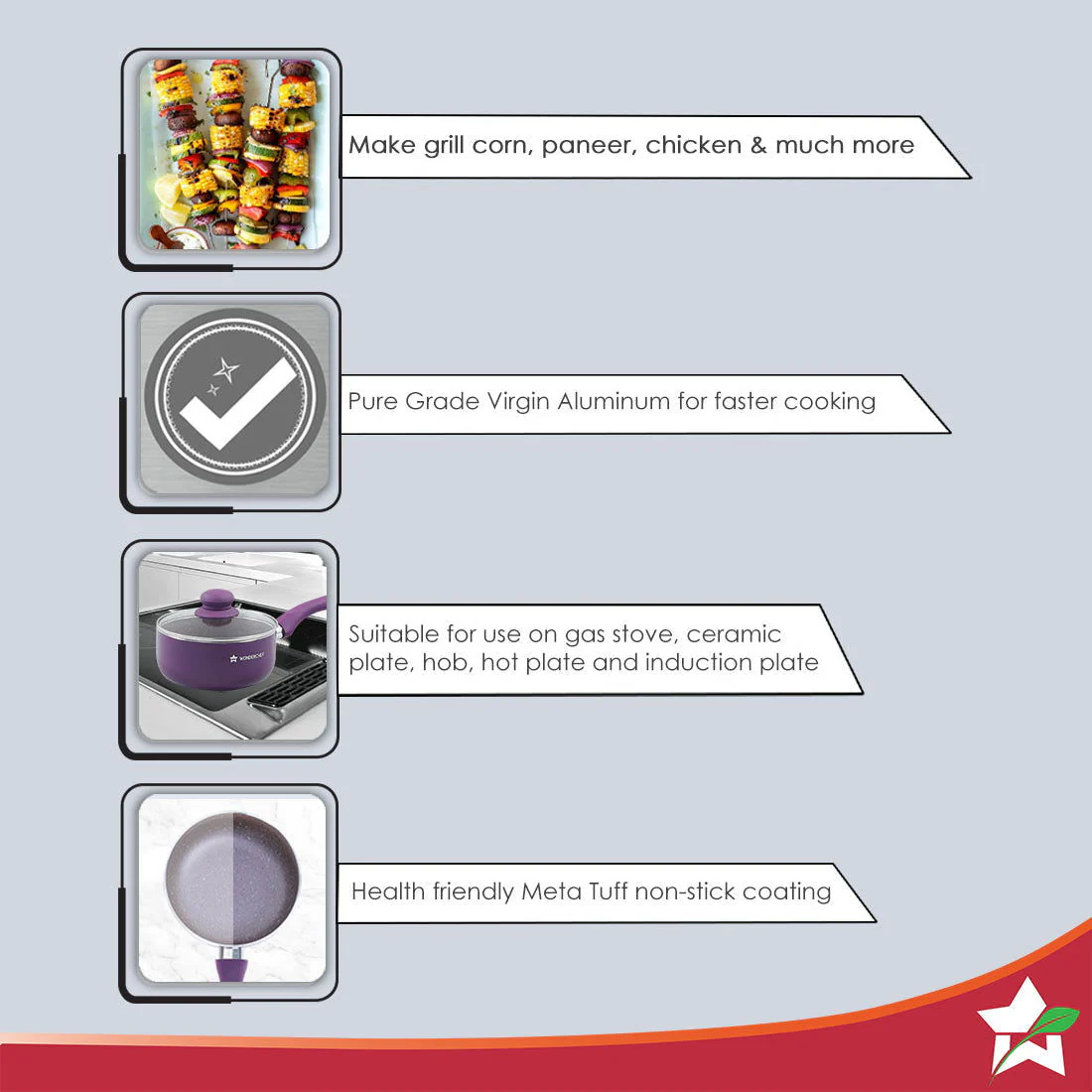 Royal Velvet 18cm Sauce pan with Glass Lid I Induction Ready | Soft-touch handles |Non – Toxic I Virgin Aluminium| 3 mm thick | 2 litres | 2 year warranty | Purple - Image 3