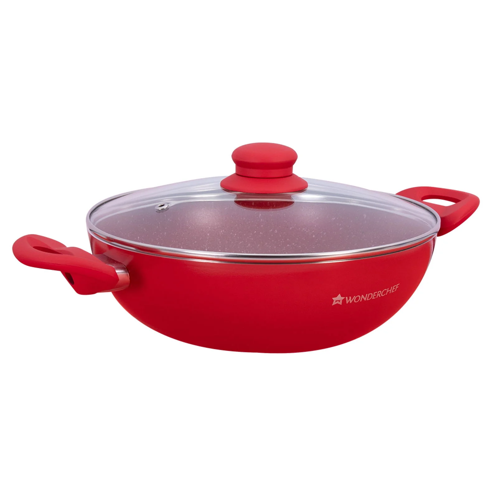 Royal Velvet 24cm Wok with Lid Red| Induction bottom | Soft-touch handles | Virgin grade Aluminium | PFOA and Heavy metals free | 3 mm Thickness | 2 years warranty| Aqua