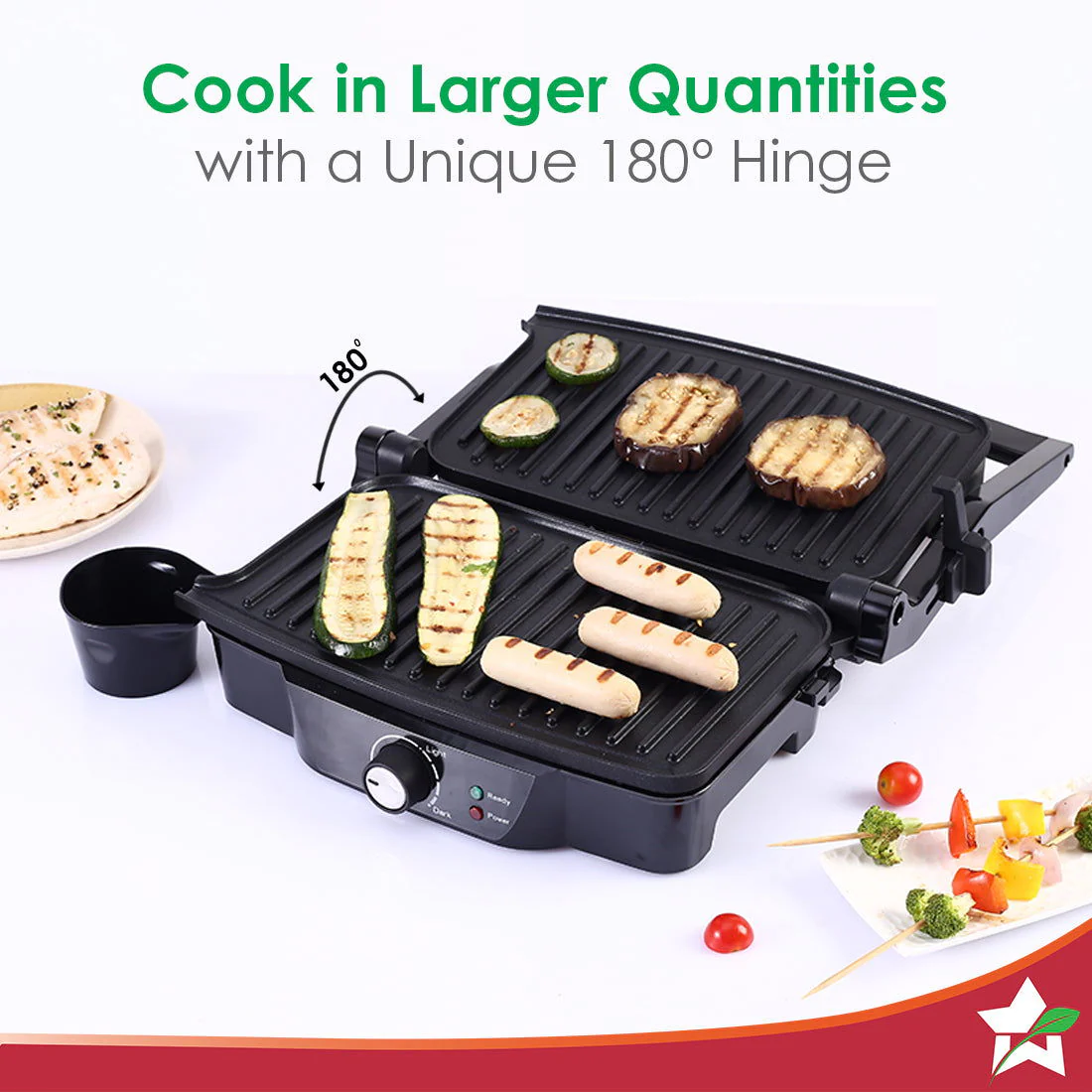 Sanjeev Kapoor Tandoor| Electric Contact Grill & Sandwich Maker |3-in-1 Appliance|1500 Watt|180 Degree Grilling|Cool Touch Handle|Auto Shut Off|LED Indicator|2 Year Warranty|Black & Silver - Image 5