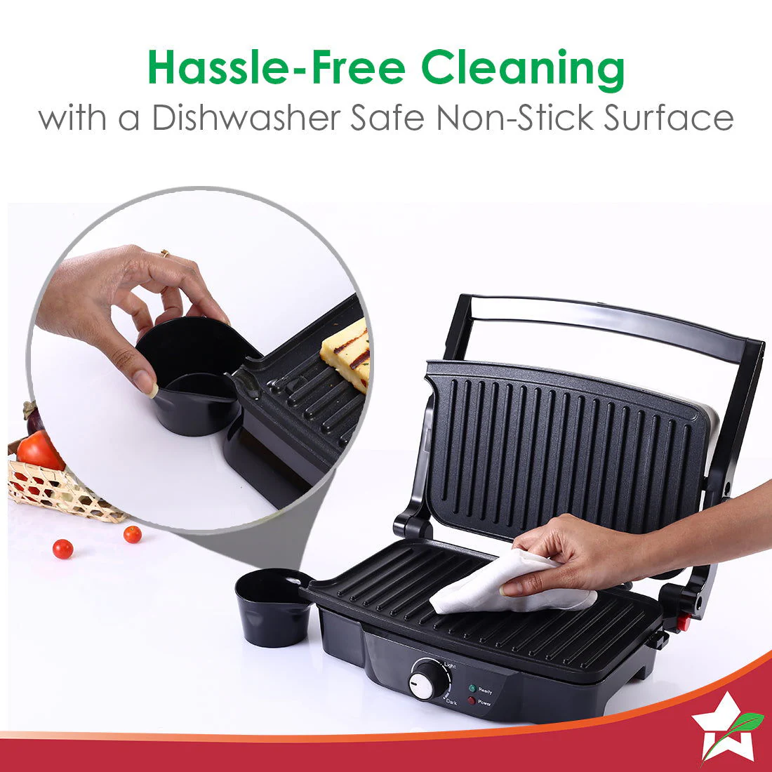 Sanjeev Kapoor Tandoor| Electric Contact Grill & Sandwich Maker |3-in-1 Appliance|1500 Watt|180 Degree Grilling|Cool Touch Handle|Auto Shut Off|LED Indicator|2 Year Warranty|Black & Silver - Image 7